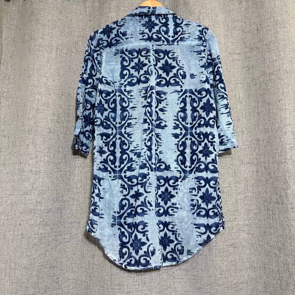 Dolma Shirt Women Large Blue Hawaii Floral Cover Up Beach Summer - Picture 2 of 4